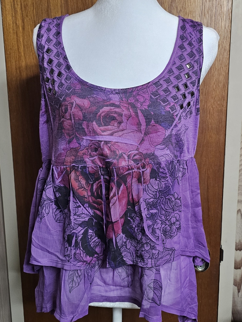 Weavers Purple Floral Layered Tank Top